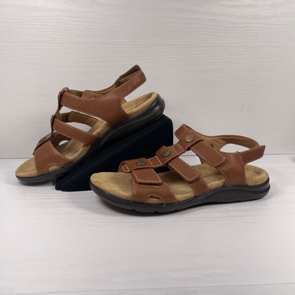 Clarks Unstructured Kylyn Step Sandals Women’s Sz 10 Dark Tan Leather Adjustable - Picture 2 of 10